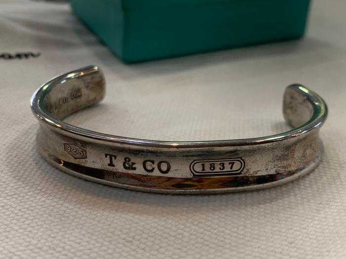TIFFANY & CO. Sterling Silver 1837 Small Wide Cuff Bangle Bracelet