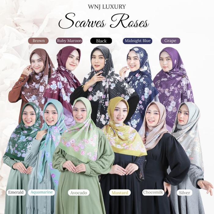 Scarves Roses WNJ - Hijab Segiempat Bahan Silk Printing Motif
