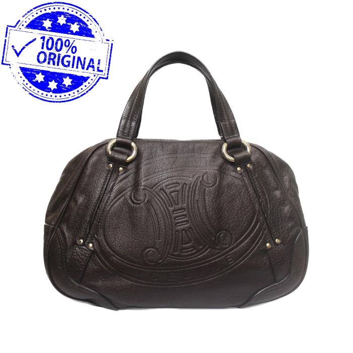 Preloved Celine Vintage Brown Leather Bowling Bag GHW Original