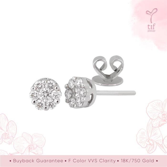 Tif Jewelry - Anting Tusuk Lotus Bulat Berlian Diamond Earring 875/876