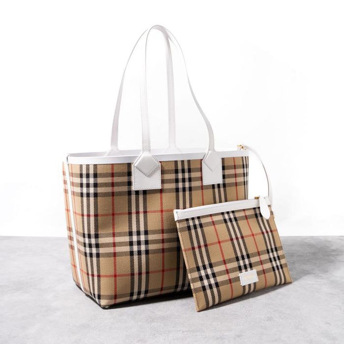 BURBERRY Vintage Check Small London Tote Bag Beige - White