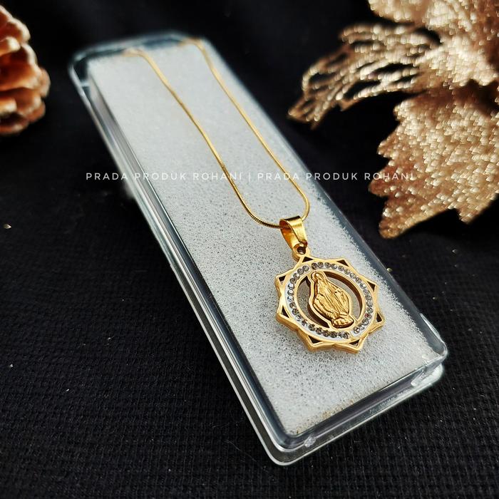 Liontin Bunda Maria Titanium Emas/Kalung Bunda Maria/Kado Rohani