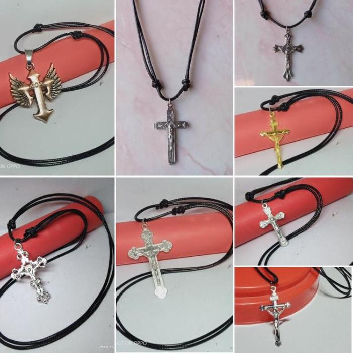 1 Pcs Kalung Hitam Liontin Salib Besar/ Kalung Tali / Bandul Kalung /