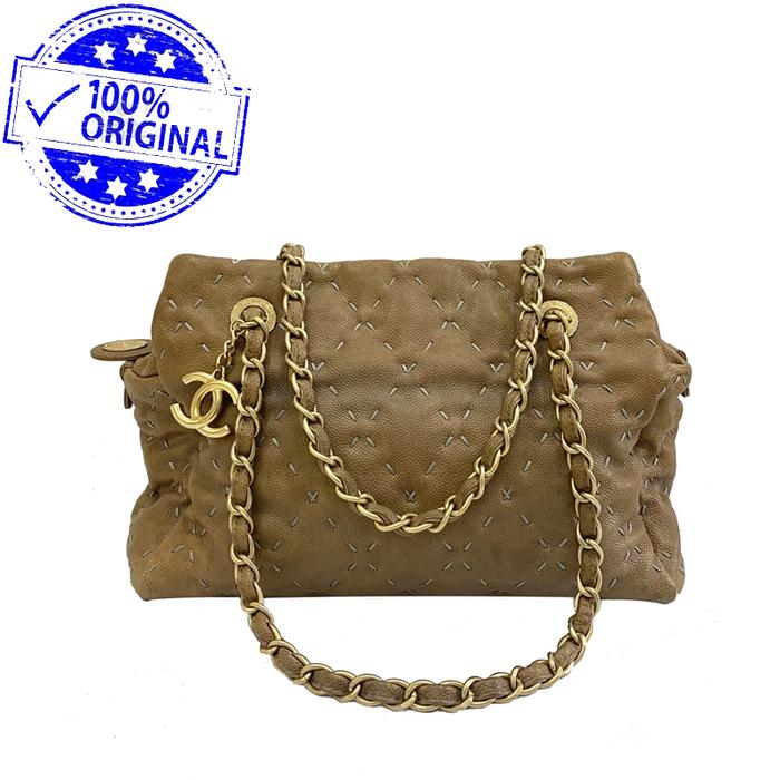 Preloved Chanel Brown Caviar Wild Stitch Shoulder Bag GHW#15 AUTHENTIC