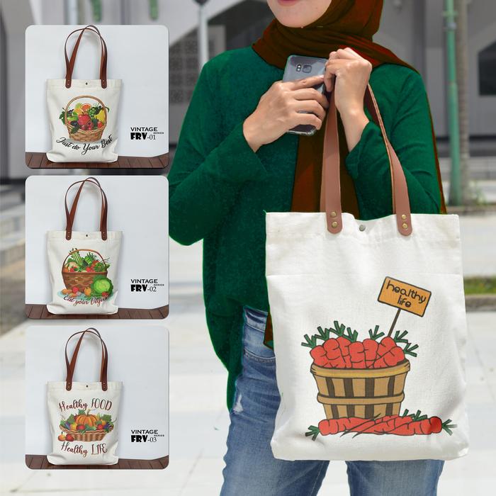 Totebag Canvas Vintage Seri Fruity Vegie