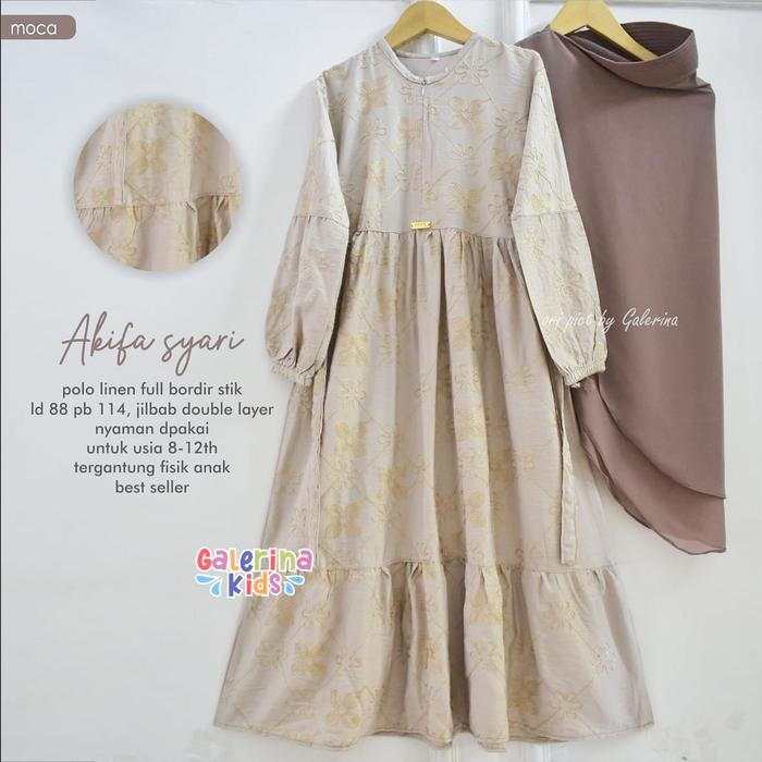 Akifa syari kids setelan dress dan jilbab baju anak perempuan 14/12