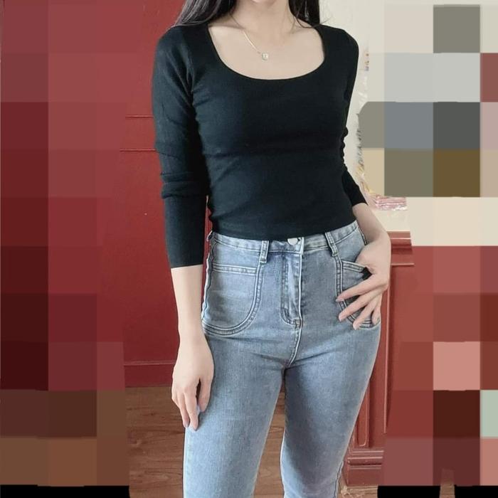 Top crop wanita import Giant basic Bangkok bahan rajut strect premium