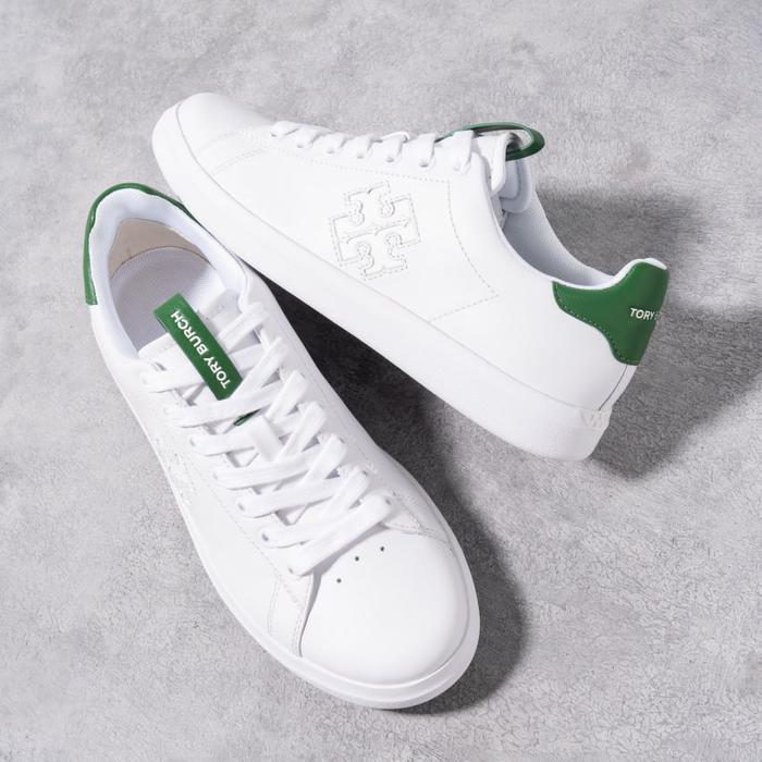 TORY BURCH Double T howell court sneaker White - Arugula Green