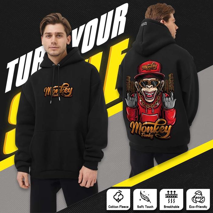 Hoodie Unisex Premium Distro Unisex Bahan Flacee Premium Monkey Funky HDCZ404