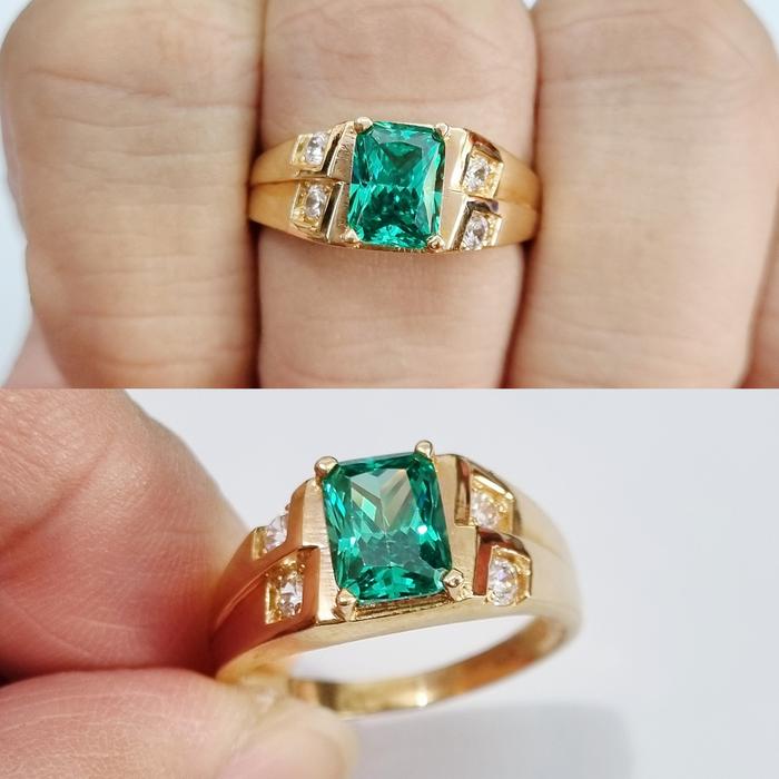 3.65 gr - Cincin Emas Pria Mata Hijau Ukuran Size 19 Kadar 375 8K - X0