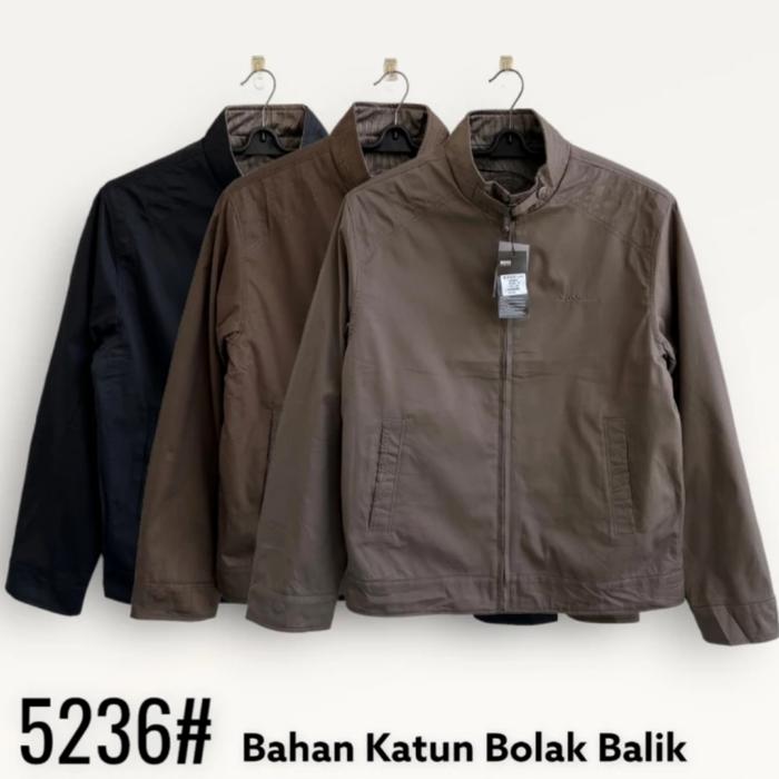 Jaket bomber pria import casual merk boss original katun bolak balik