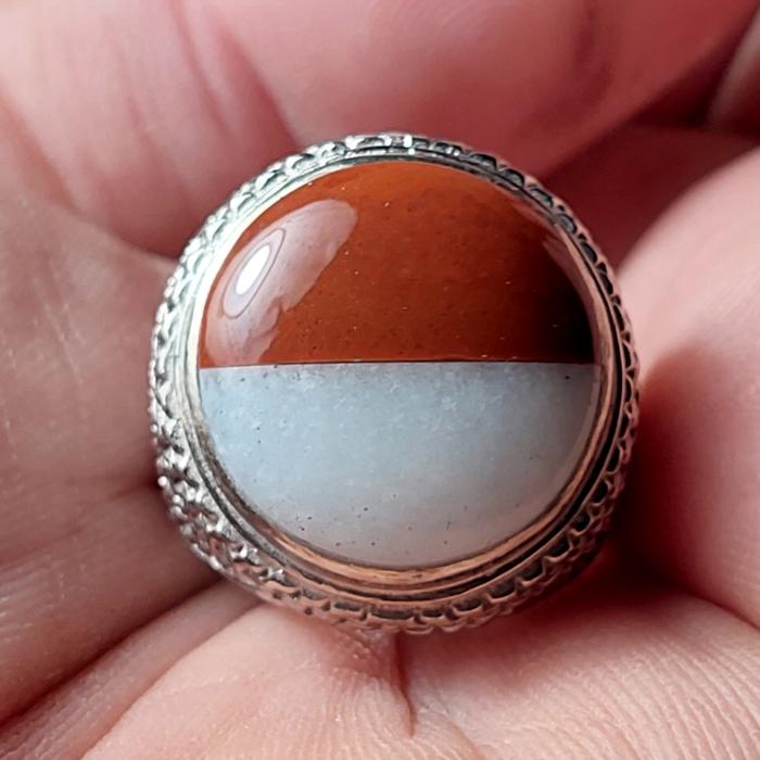 Batu akik merah putih natural ring hanmade perk pesanan
