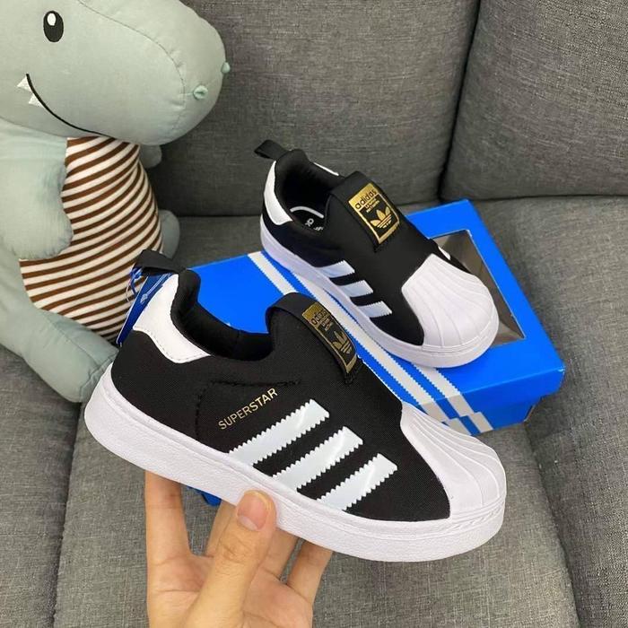 SEPATU KIDS ADIDAS SUPERSTARS SLIP ON BLACK WHITE ORIGINAL VIETNAM BNI