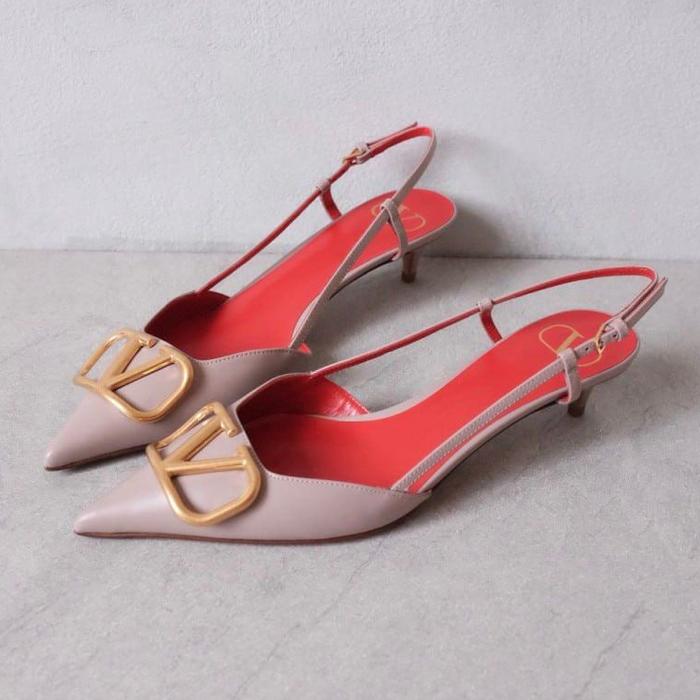 Valentino Vlogo V Logo Slingback Heels 4cm Nude Poudre Calf GHW