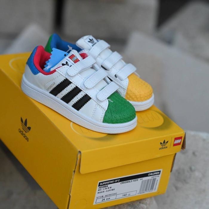 SEPATU KIDS ADIDAS SUPERSTARS LEGO GREEN YELLOW ORIGINAL VIETNAM BNIB