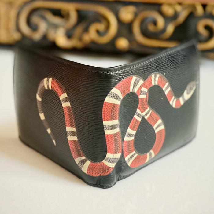 Gucci Black Kingsnake leather men wallet