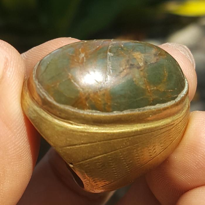 Cincin Batu akik Kuno peninggalan berurat ikat kuningan lawasan