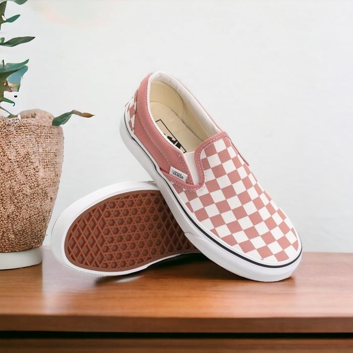 Sepatu Vans Slip On Rosette Pink Checkerboard Original 100%