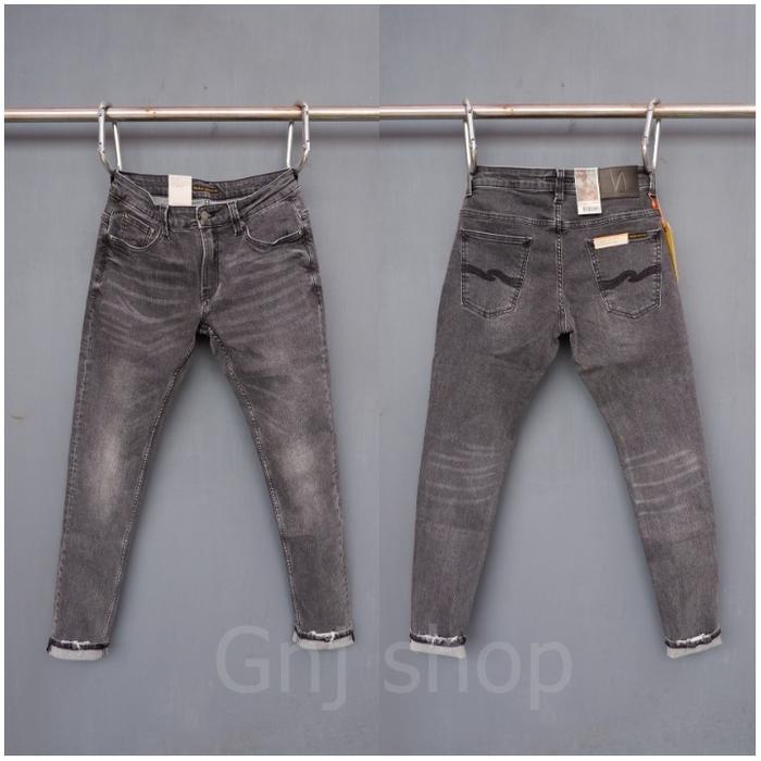 Celana panjang soft jeans ndl76 grey leg ripped washed import full tag