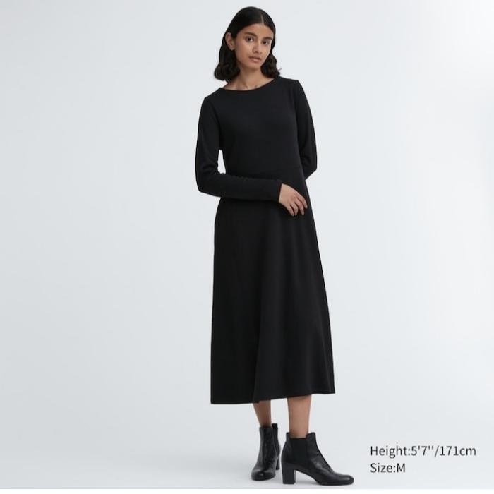 dress uniqlo ponte ponte long sleeve flare dress / uniqlo ponte dress