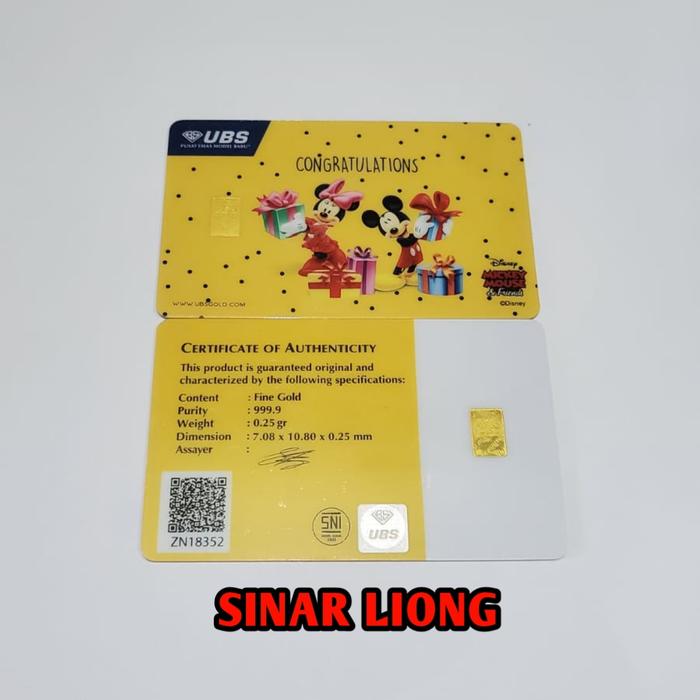Emas logam mulia lm ubs congratulations mickey mouse 0,25 gr 0.25 gram