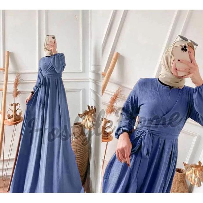 ALIVA-GAMIS DRES SYARI WANITA BUSUI JUMBO CRINGKEL BIRU DENIM JEANS