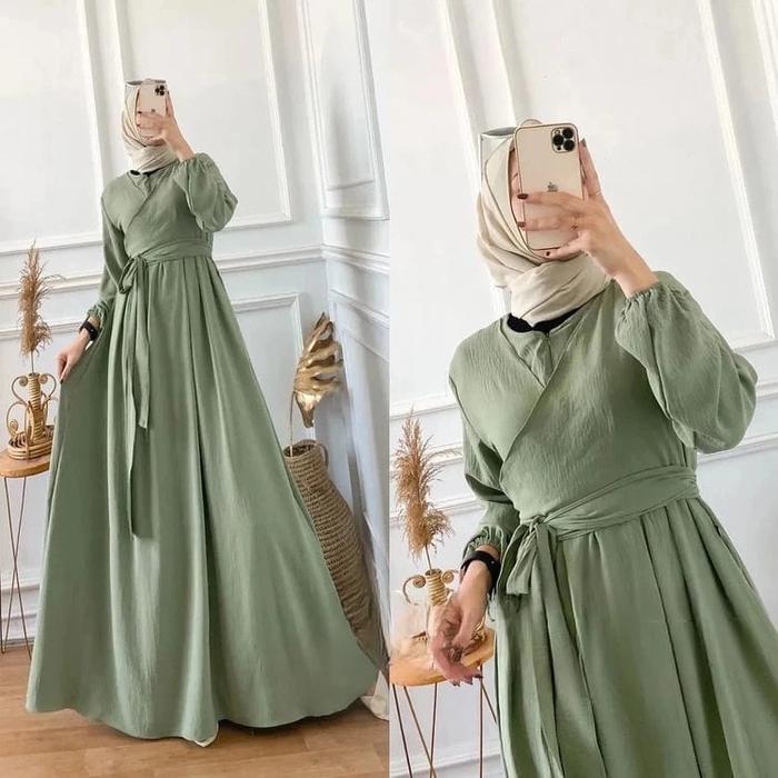 ALIVA-GAMIS DRES SYARI WANITA BUSUI JUMBO CRINKLE HIJAU IJO SAGE MINT