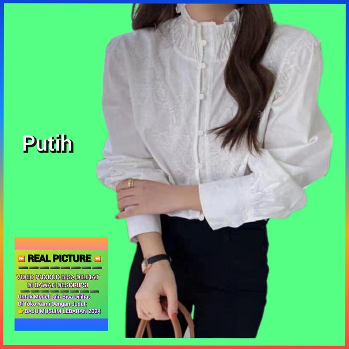 Baju Atasan Import Wanita Ghauri Blouse Muslim Kemeja Tunik Putih