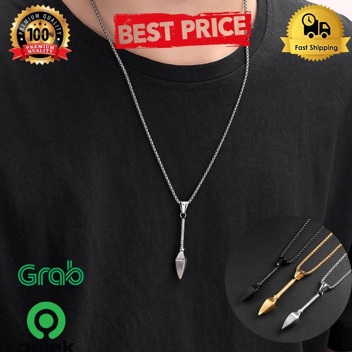 Kalung Pria Rantai Titanium Anti Karat Kunai Naruto Pisau Lempar K168