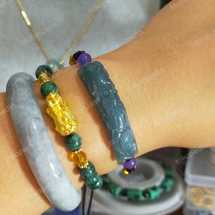 Gelang Giok Burma Icy Blue water Half bangle Lotus sertifikat