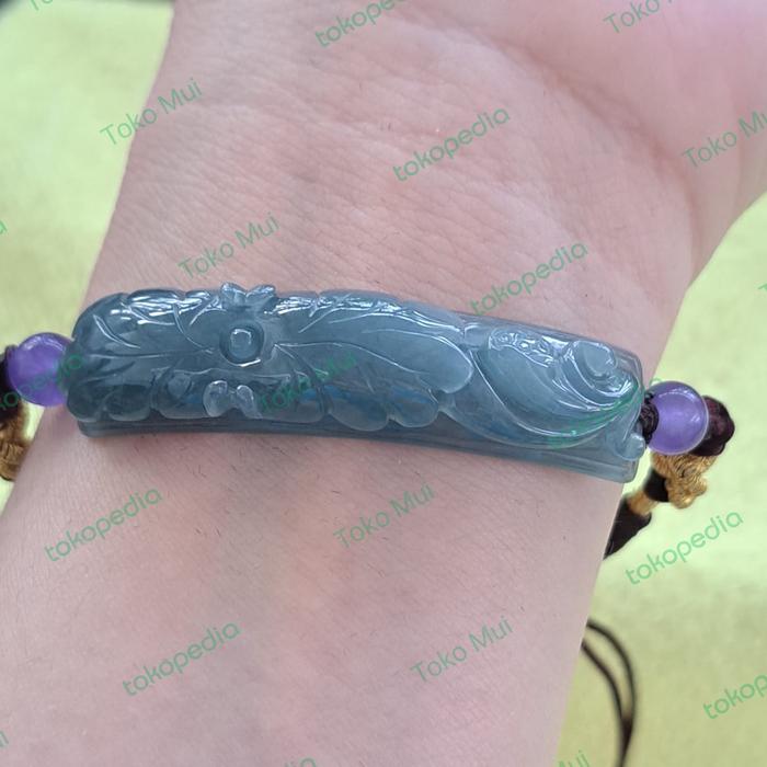 Gelang Giok Burma Icy Blue Water half bangle lotus sertifikat