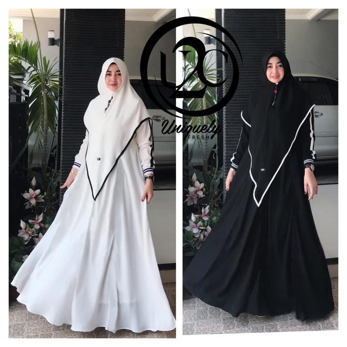 Gamis Syari Set Khimar Umrah Hitam Putih Uniquely Ori. Baju Muslim