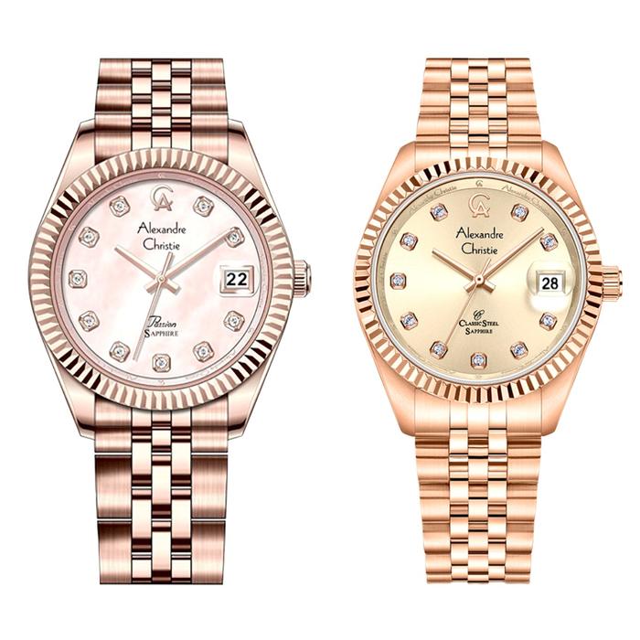 Jam Tangan Couple Alexandre Christie AC 5013 Sapphire - Full Rosegold