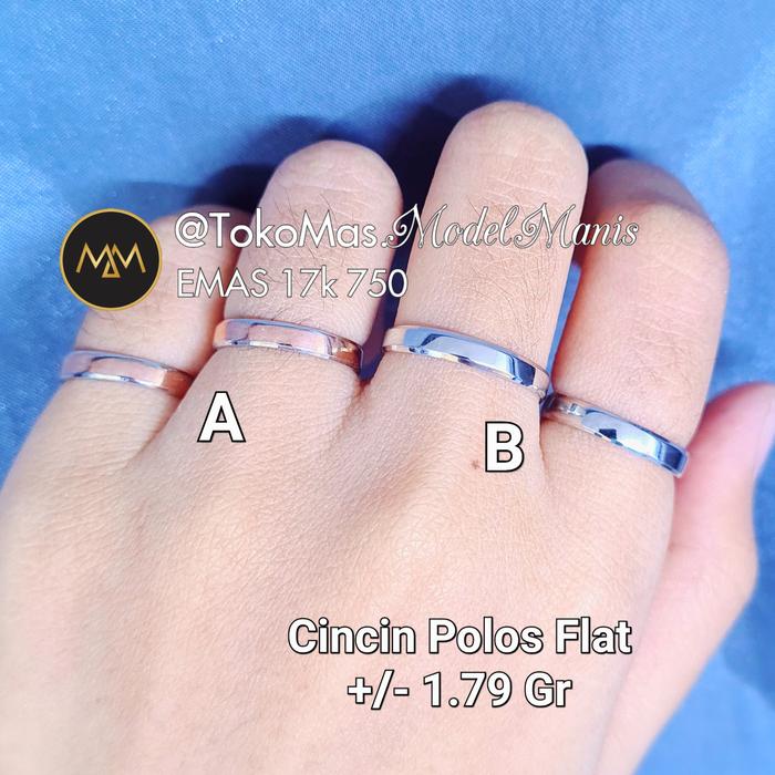 Cincin Polos Flat Kilap Emas Putih Kombinasi Rosegold 750 kadar 17k