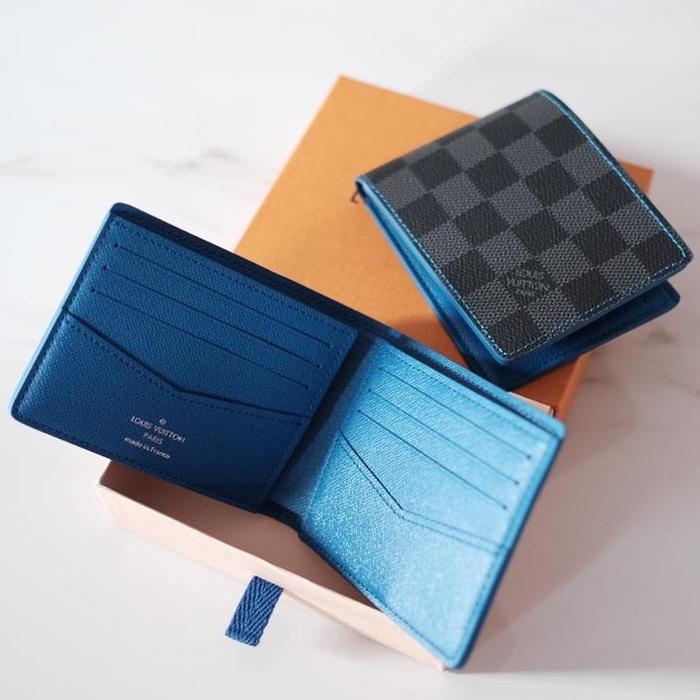 Louis Vuitton LV Bifold Slender Men Wallet Damier inside Blue