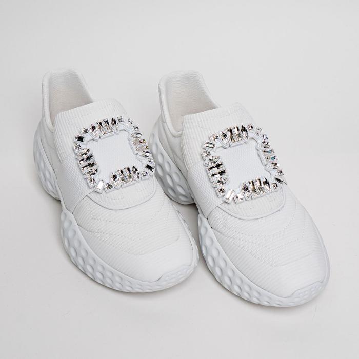 Roger Vivier Viv' Run Light Strass Buckle Sneakers White