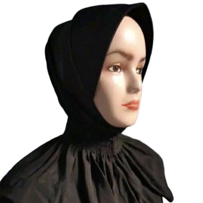Bergo Hitam (Kerut Leher)/bergo polwan/bergo kantor/leher kerut karet
