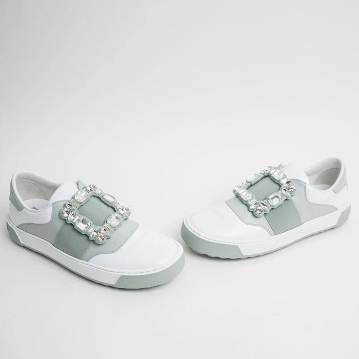 Roger Vivier Very Vivier Strass Buckle Sneakers in Leather Grey