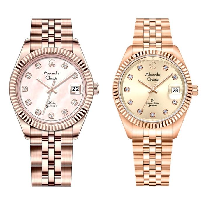 Jam Tangan Couple AC Alexandre Christie 5013 Sapphire - Full Rosegold