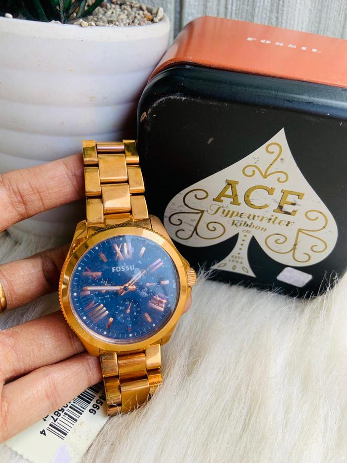 JAM TANGAN BRANDED Cecile Blue Dial Rose Gold Stainless Steel  AM4566
