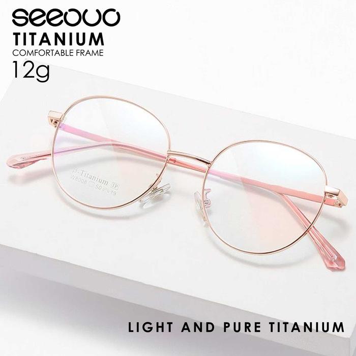 Seeouo Frame Kacamata Bahan Titanium Model Bulat Rose Gold New 8008