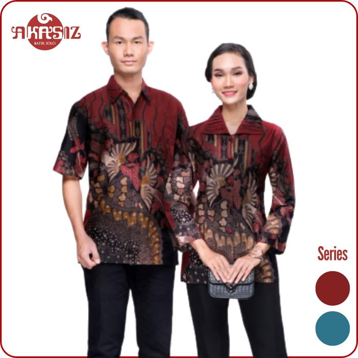 Blouse Batik Wanita Lengan Panjang Keris Merah Kancing Depan Busui