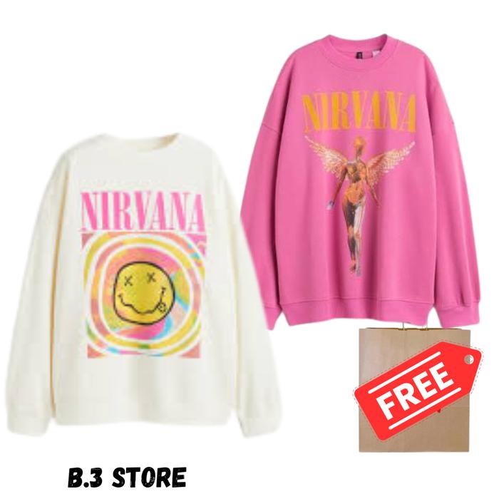 Sweater Crewneck H&M Nirvana Cream Nirvana Pink Pria Wanita Fulltag