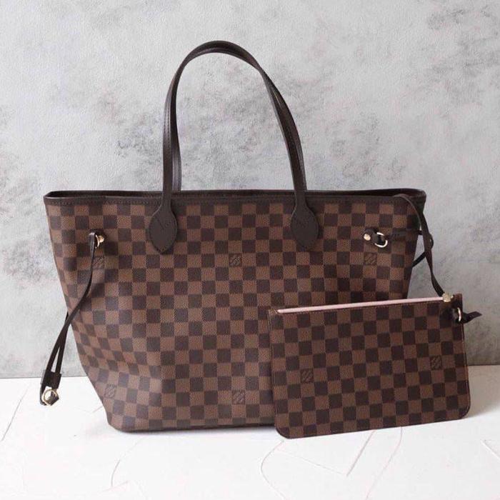 Louis Vuitton LV Neverfull MM Tote Damier Ebene Rose Ballerine