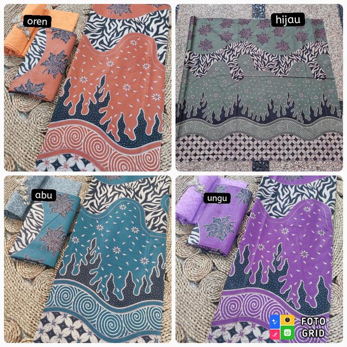 Kain Batik Daun Maple ( Hijau - Oren - Abu - Ungu ) Batik Printing Pekalongan Ori Murah