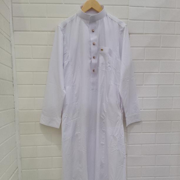 Jubah Gamis Pria Al-Wafa Gold Warna Putih Polos Lengan Panjang Manset