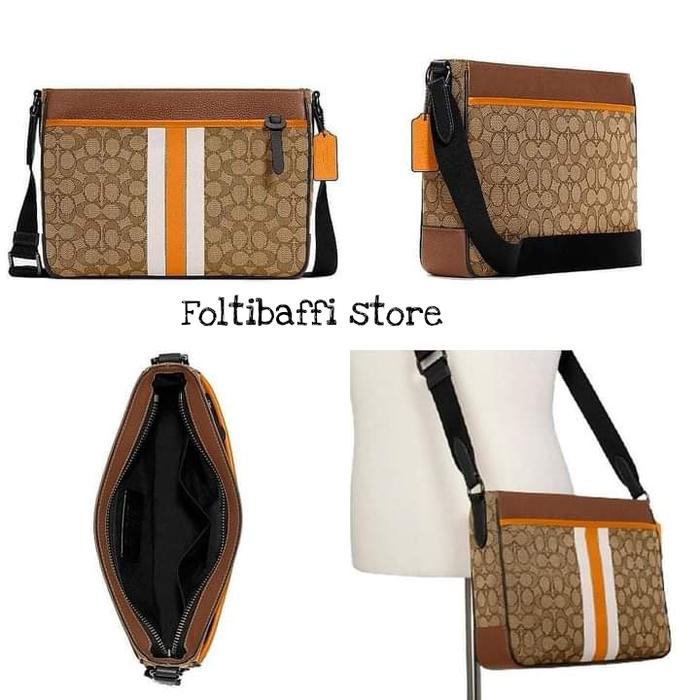 TAS PRIA COC 5291 MENS BAG SLING BAG VARSITY STRIPE BROWN COLOUR