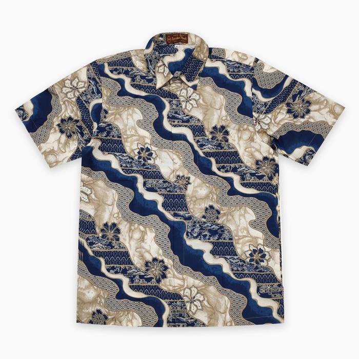 KE123 Kemeja batik pria lengan pendek bahan katun halus ukuran M