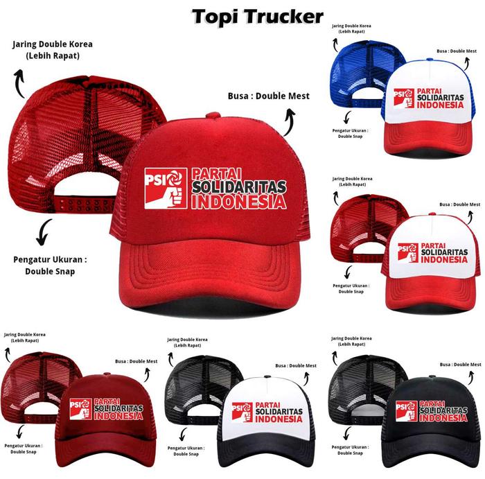 Topi trucker jaring sablon logo PSI partai politik Partai Solidaritas