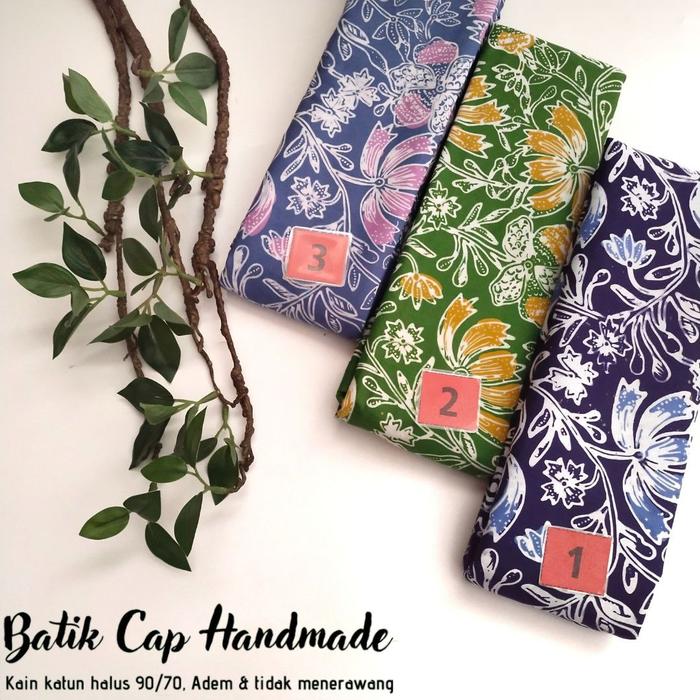 Kain Batik Cap Handmade Bunga Rambat ( Navy - Hijau - Ungu )